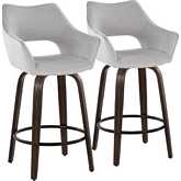 Mustang 26" Swivel Counter Stool in Walnut Glazed Wood & Grey Fabric with Black Footrest (Set of 2)